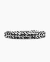 Chevron Woven Bracelet in Sterling Silver with Black Diamonds and Black Nylon, 9mm